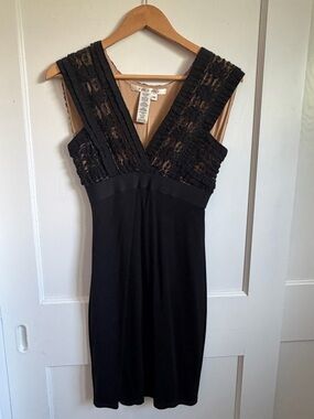 Max Studio Black Lace-Panel Deep V Dress